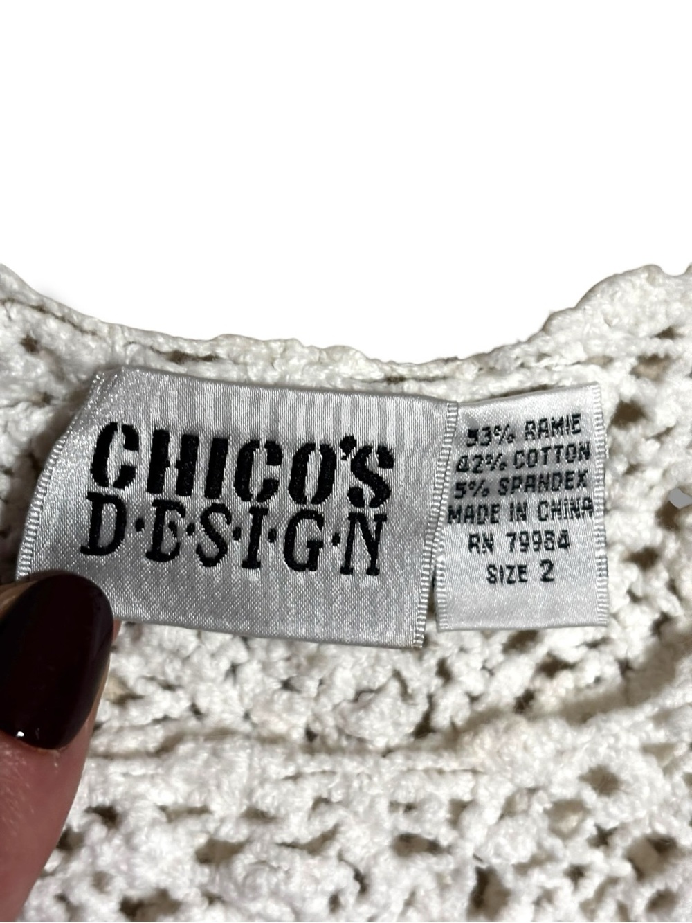 Chico's White Sleeveless with Thick Straps Crochet Loose Fit Layerable Tank Top - Picture 9 of 16
